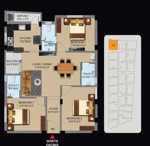 MP Golden Heights – 2 BHK Type B Floor Plan, Kovur Chennai