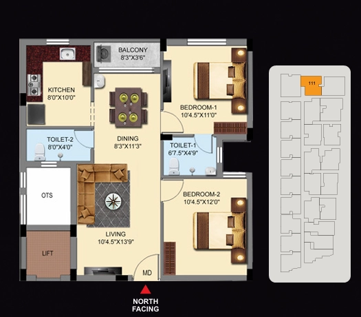 MP Golden Heights – 2 BHK Type A Floor Plan, Kovur Chennai